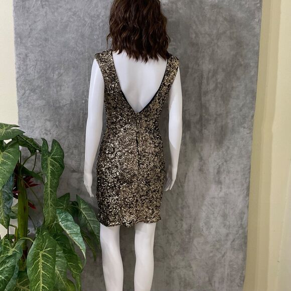 Zara Dress Woman's M  Black Gold Sequined Bodycon Low Back Dress Party Cocktail - Picture 1 of 13